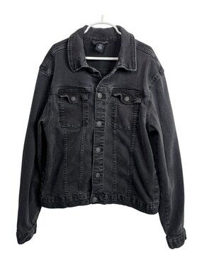 H&M Boys Size 18 Black Denim Jacket Trucker Button Front Casual